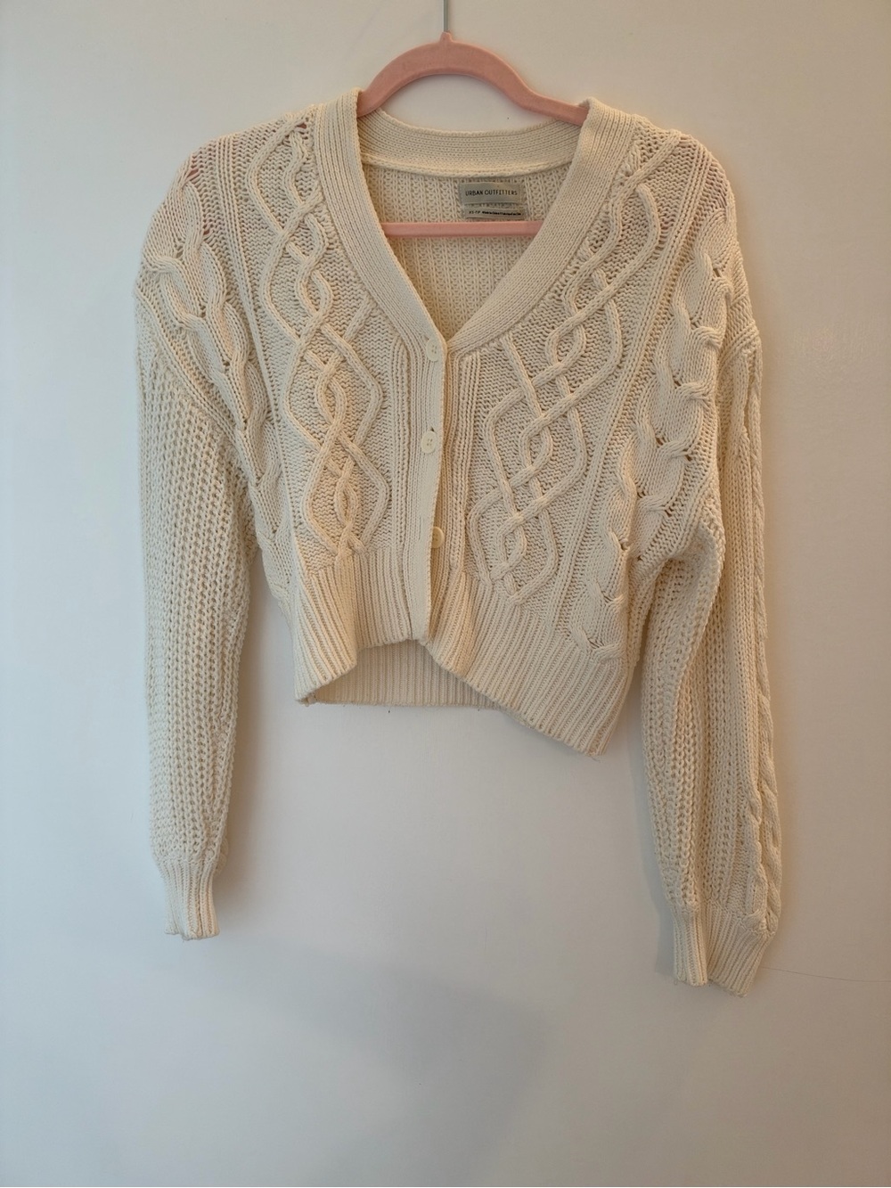 Urban Outfitters UO Cameron Cable Knit Cardigan Cream Size XS-TP